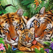 Схема вышивки «Тигры. Семья.»