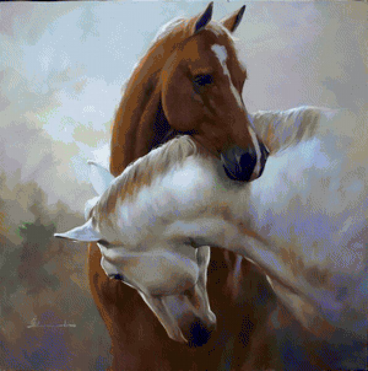 Пара лошадей - животные, пара, лошади, любовь, пара лошадей - предпросмотр