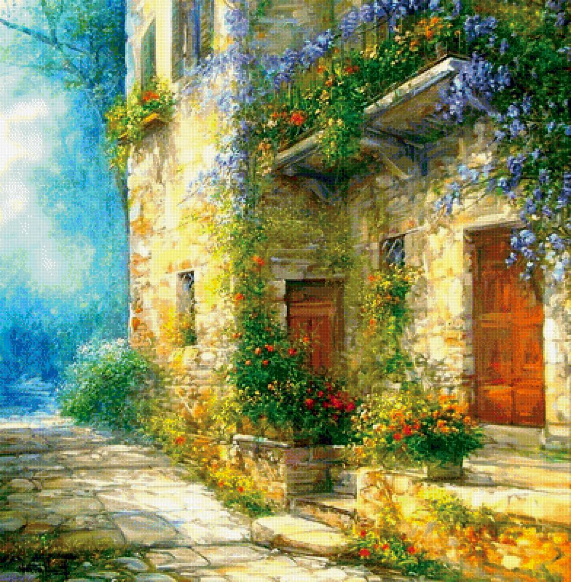 солнечный дворик - природа, пейзаж, картина - предпросмотр