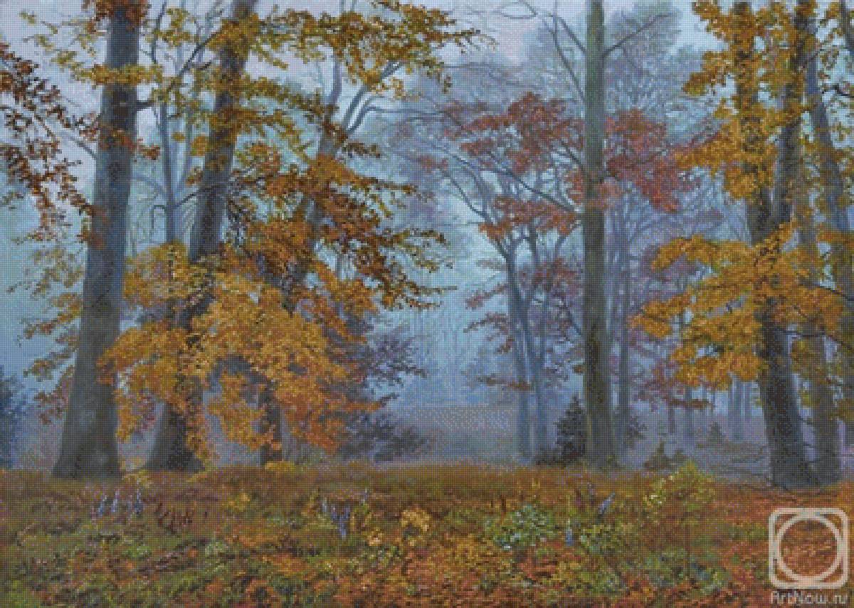 Осенний лес - живопись, лес, природа, картина - предпросмотр
