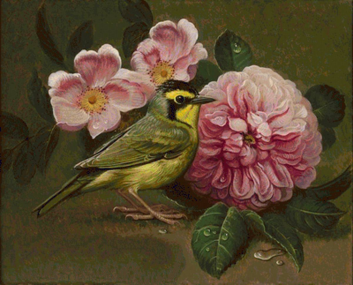 Картины птички с цветами. Картины Яны Мовчан.