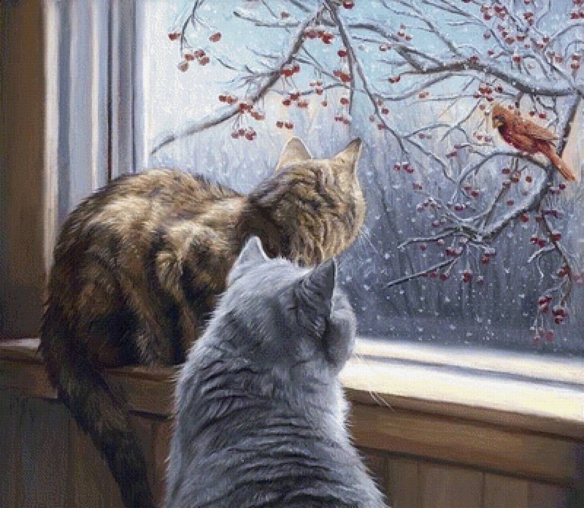 Наблюдатели - птицы, природа, кошки, зима - предпросмотр