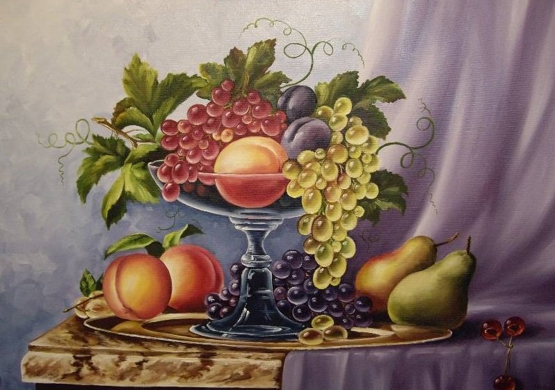 натюрморт - фрукты, виноград, ваза - оригинал