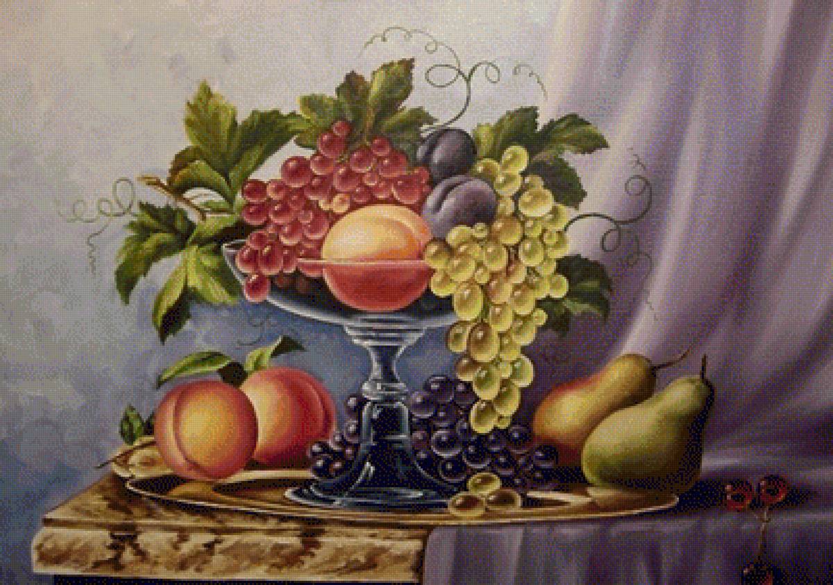 натюрморт - фрукты, ваза, виноград - предпросмотр