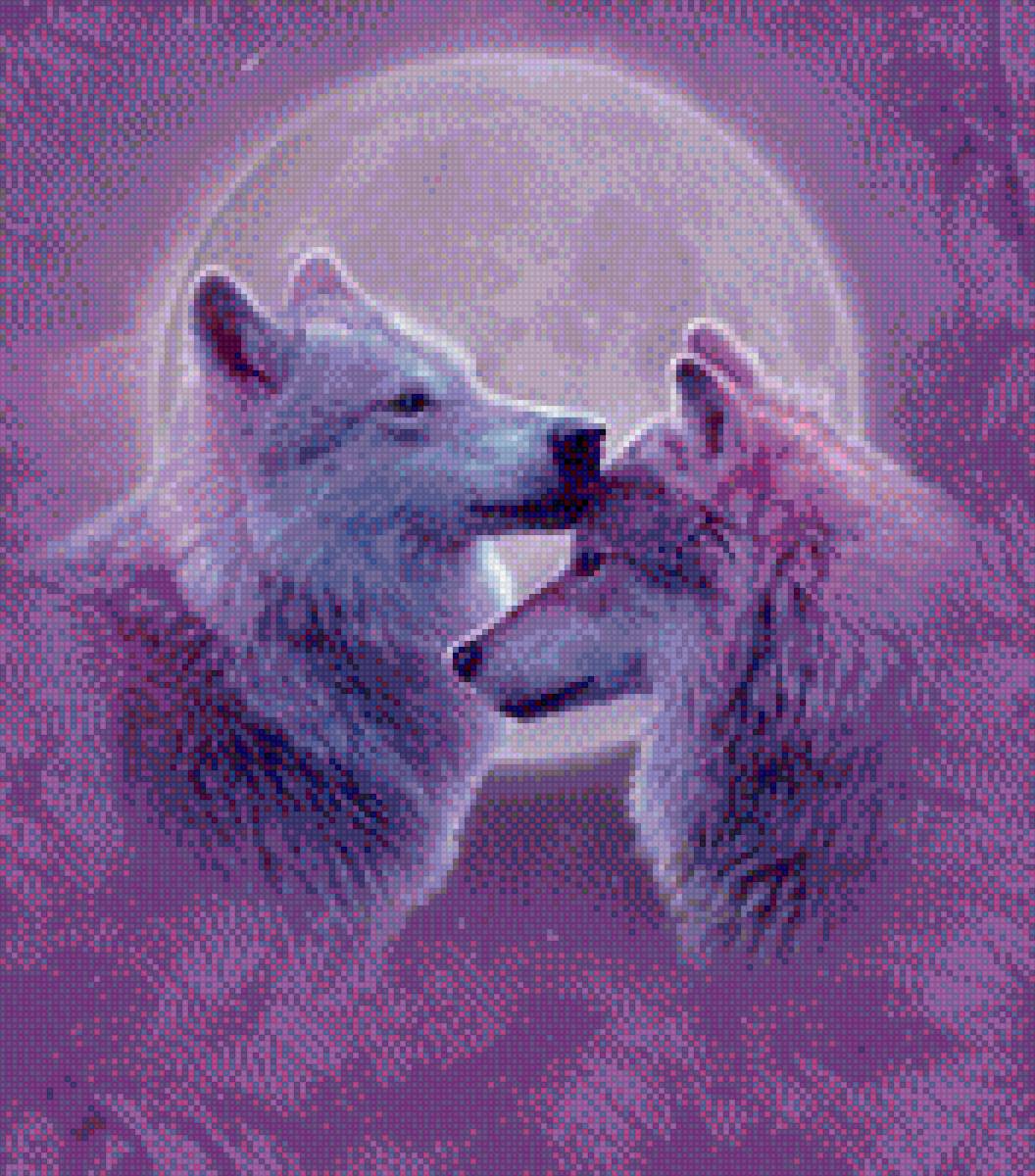 волчата на сереневом фоне - волки - предпросмотр