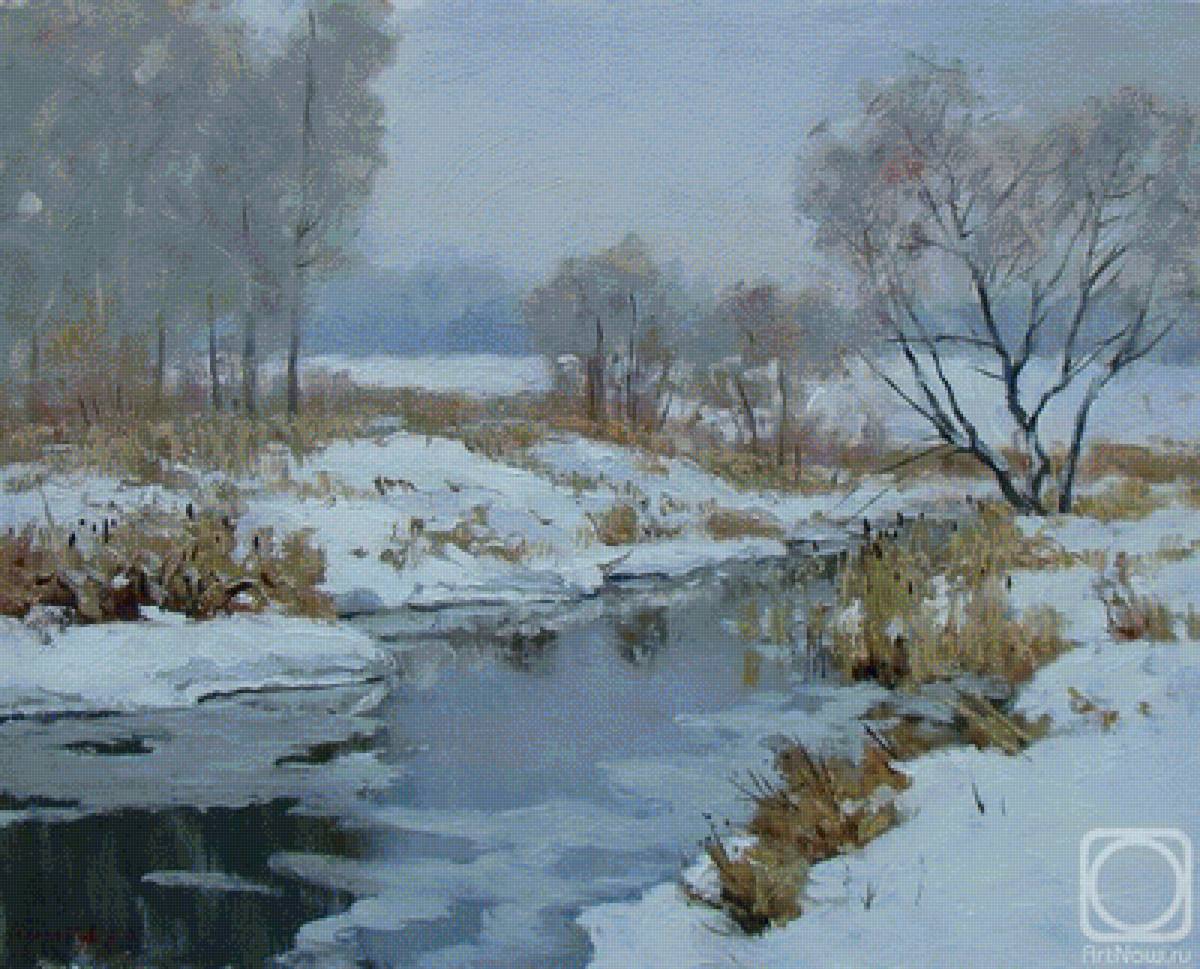 Зима - живопись, природа, картина - предпросмотр