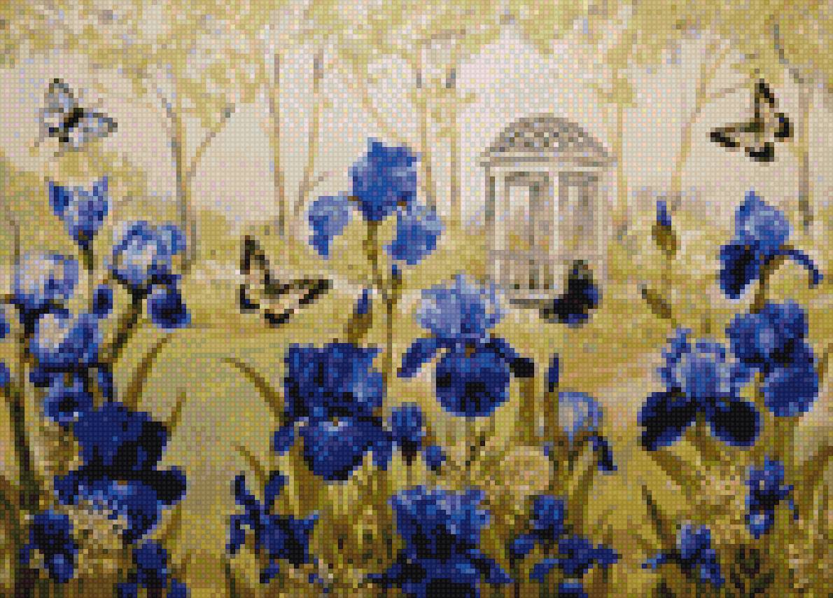 бабочки  в ирисах - предпросмотр