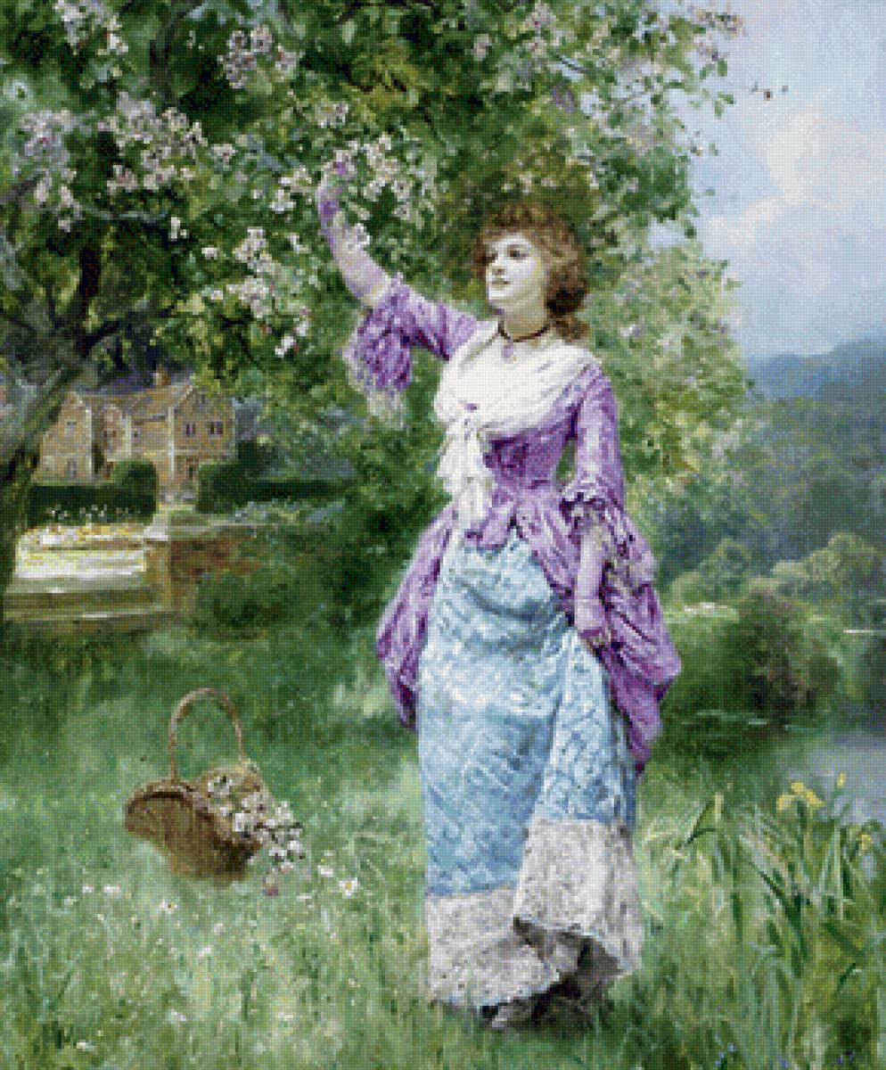 Девушка в саду - люди, живопись, природа, девушка., картина - предпросмотр