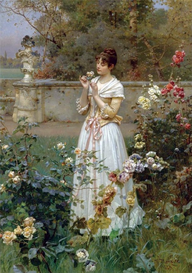 Девушка в саду - девушка., природа, картина, люди, живопись - оригинал