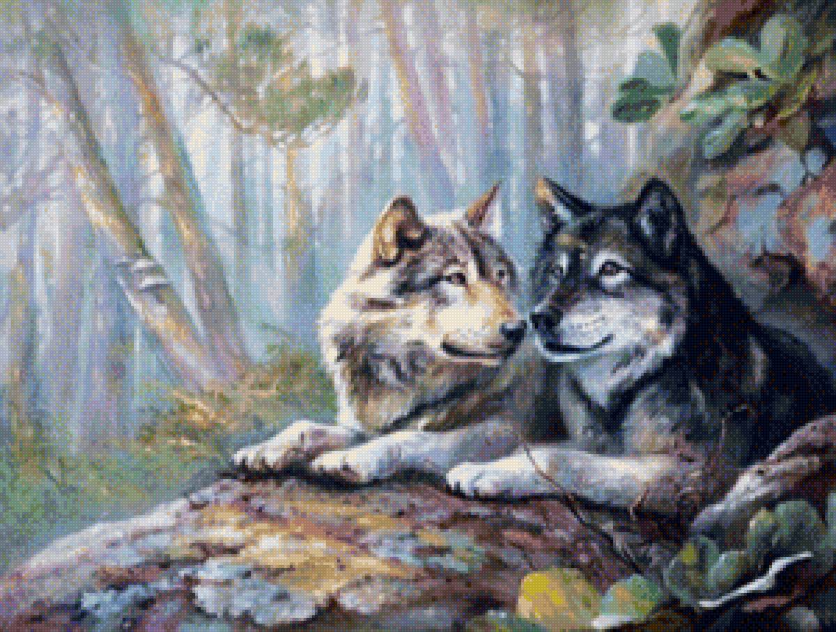 Волки - живопись, животные, картина, природа - предпросмотр