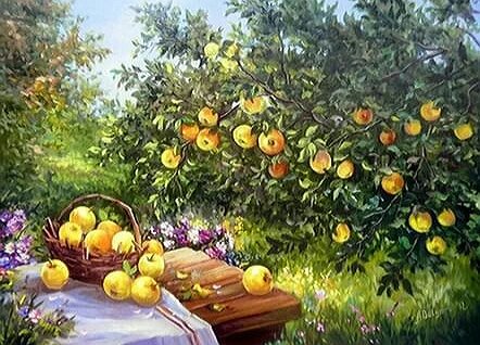 Яблоневый сад - природа, живопись, картина - оригинал