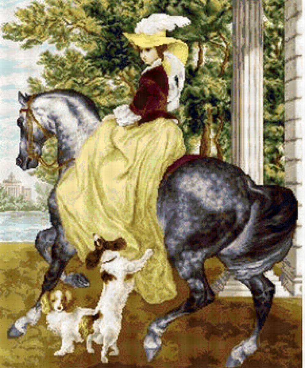 Утреняя прогулка - природа, живопись, животные, люди, картина - предпросмотр