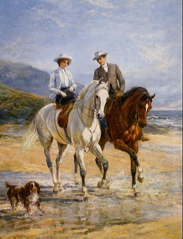 Утреняя прогулка - животные, лошади, люди, природа, живопись, картина - оригинал