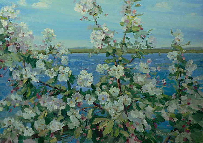 Яблоневый цвет - природа, живопись, картина - оригинал