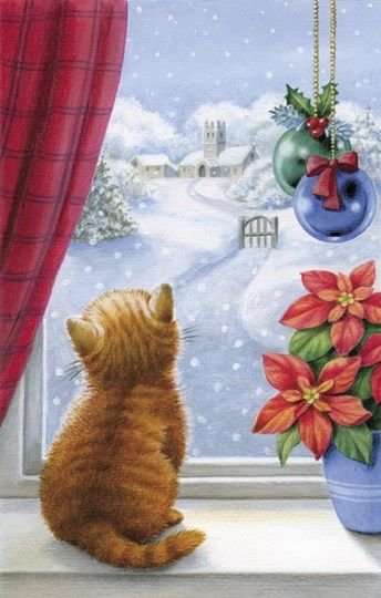 Рыжий котенок - окно, зима, праздник, кот - оригинал