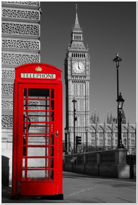 Лондонская телефонная будка - чб, лондон, будка - оригинал