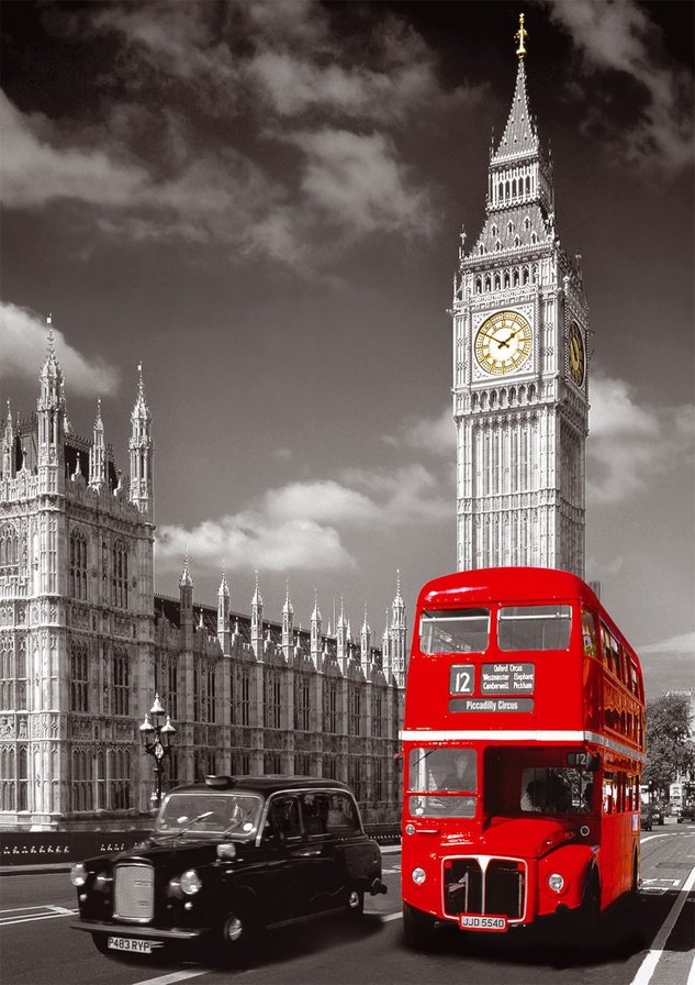 Лондон черно-белый - биг-бэн, кэбс, лондон, автобус - оригинал