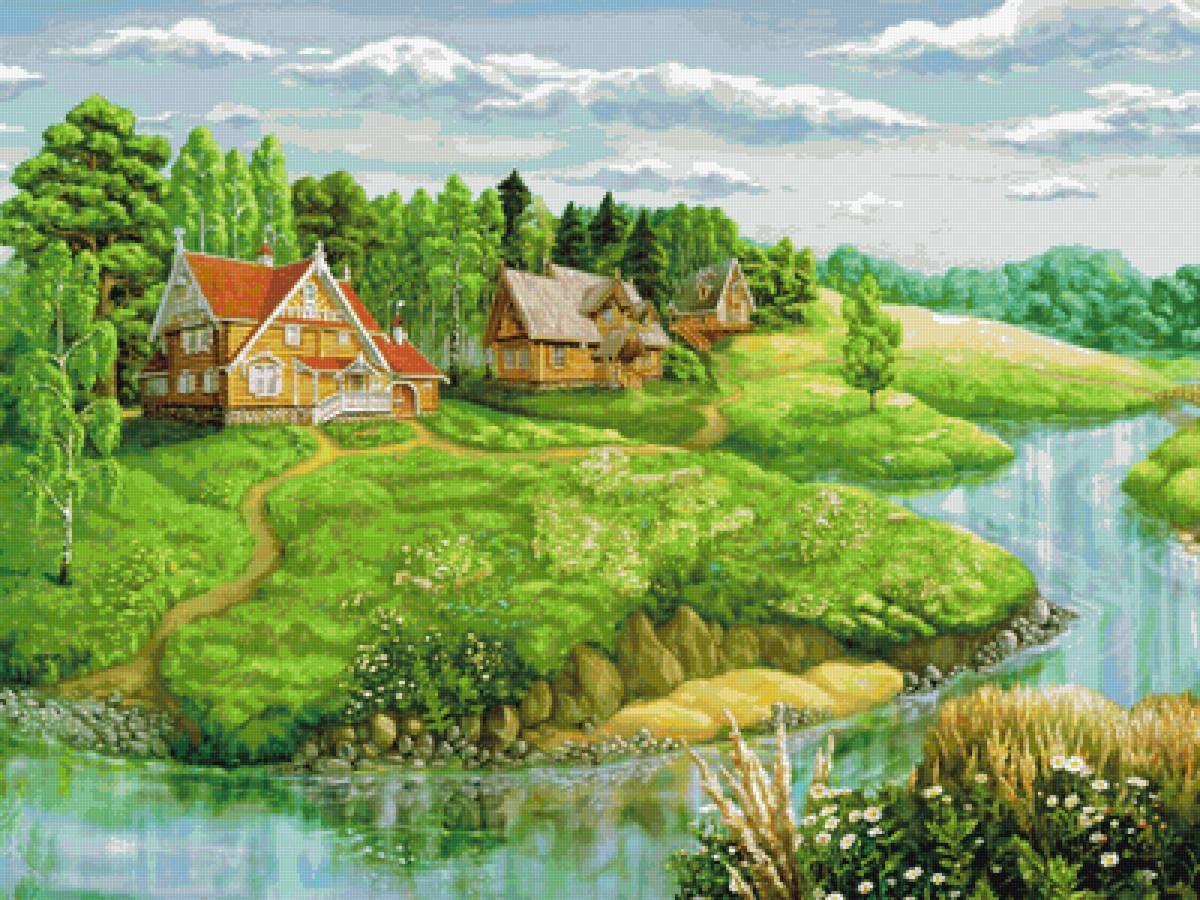 райский уголок - красота, пейзаж, речка, деревья, природа, лето - предпросмотр