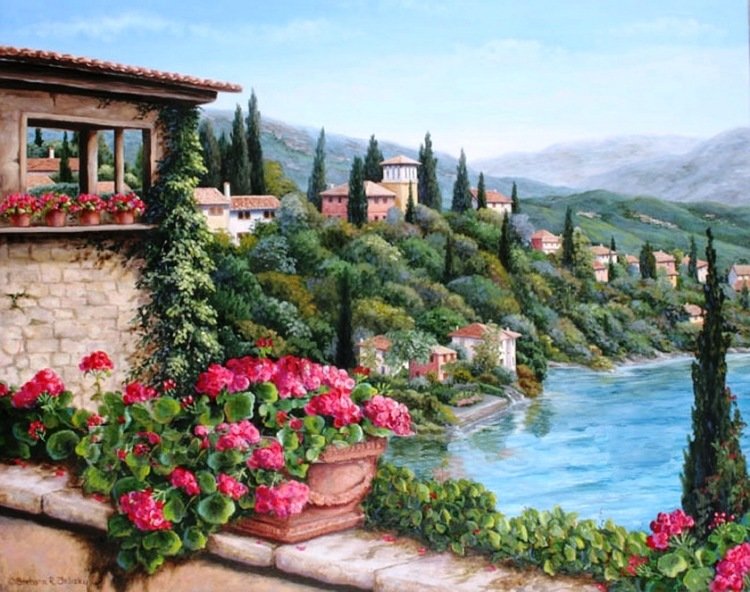 приморская красота - лето, природа, пейзаж, цветы, красота, деревья - оригинал