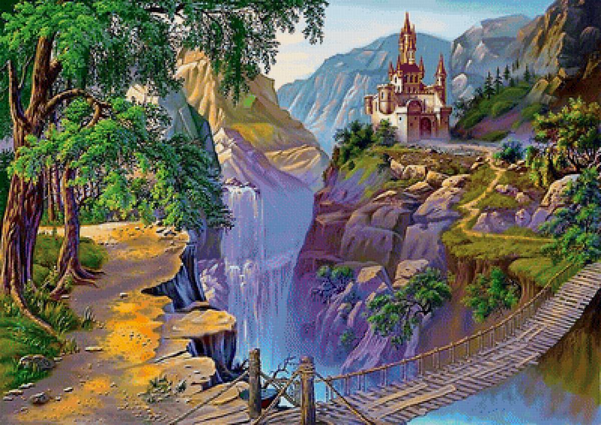 замок у обрыва - пейзаж, картина, природа - предпросмотр