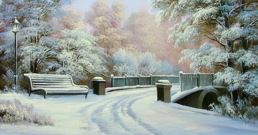 Зима - живопись, зима, картина - оригинал