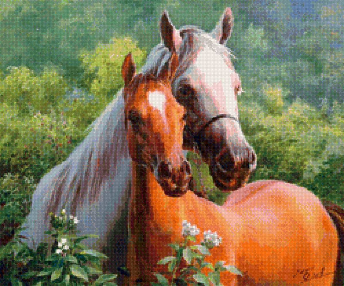 Лошади - природа, картина, живопись, лошади, животные - предпросмотр