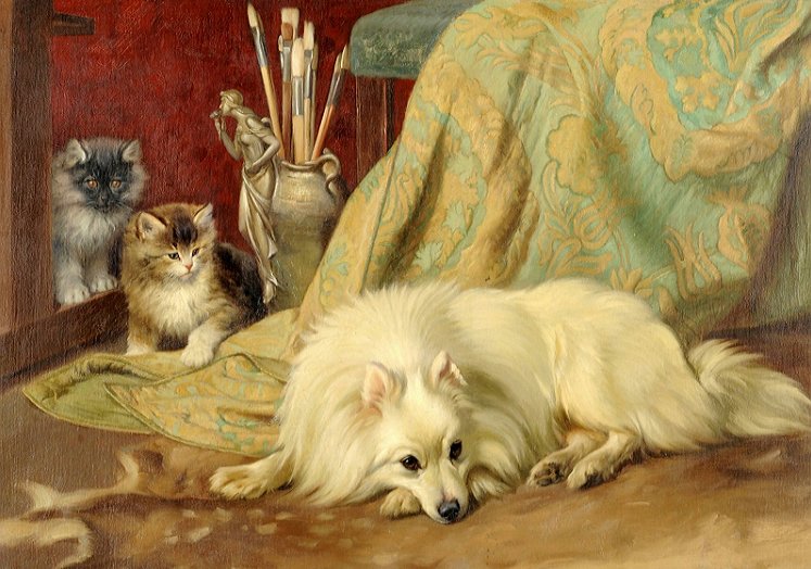 №1397784 - коты, живопись, картина, собака, животные - оригинал