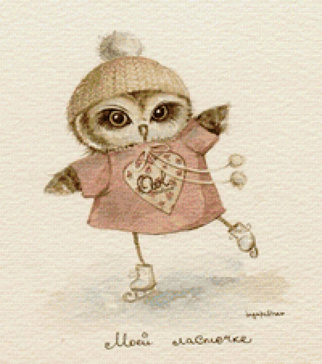 совушка на коньках - сова, коньки, зима - предпросмотр