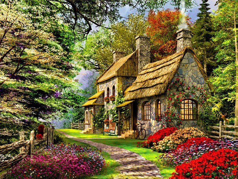 Красивый дом - лето, дом в цветах - оригинал