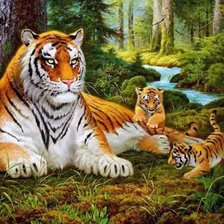 Схема вышивки «Тигриное семейство»