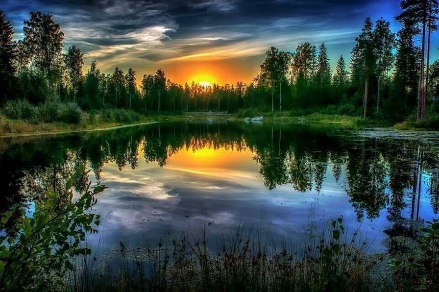 закат - лес закат озеро - оригинал