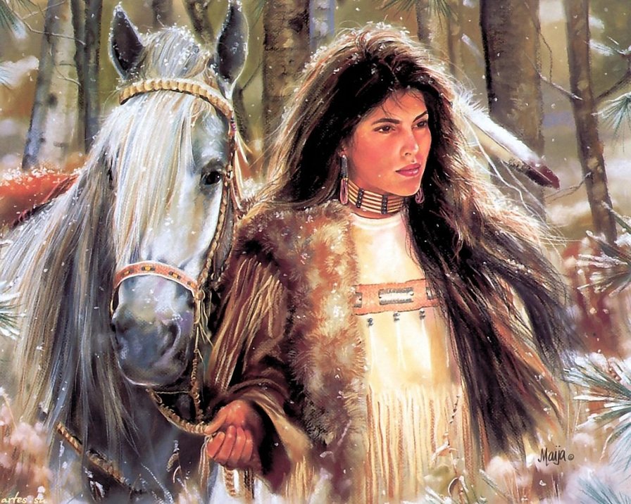 индейцы14 - лошадь, индейцы, девушка - оригинал