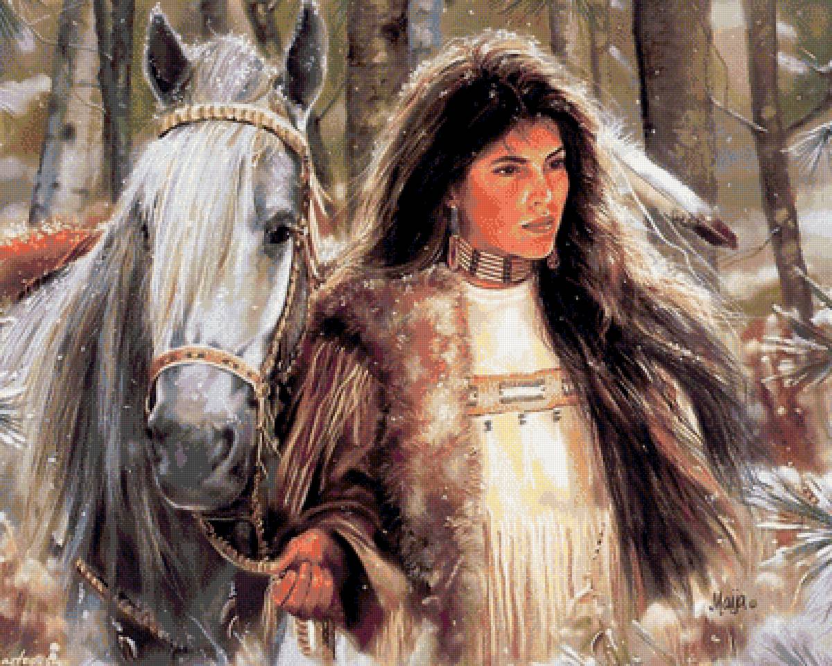индейцы14 - индейцы, девушка, лошадь - предпросмотр