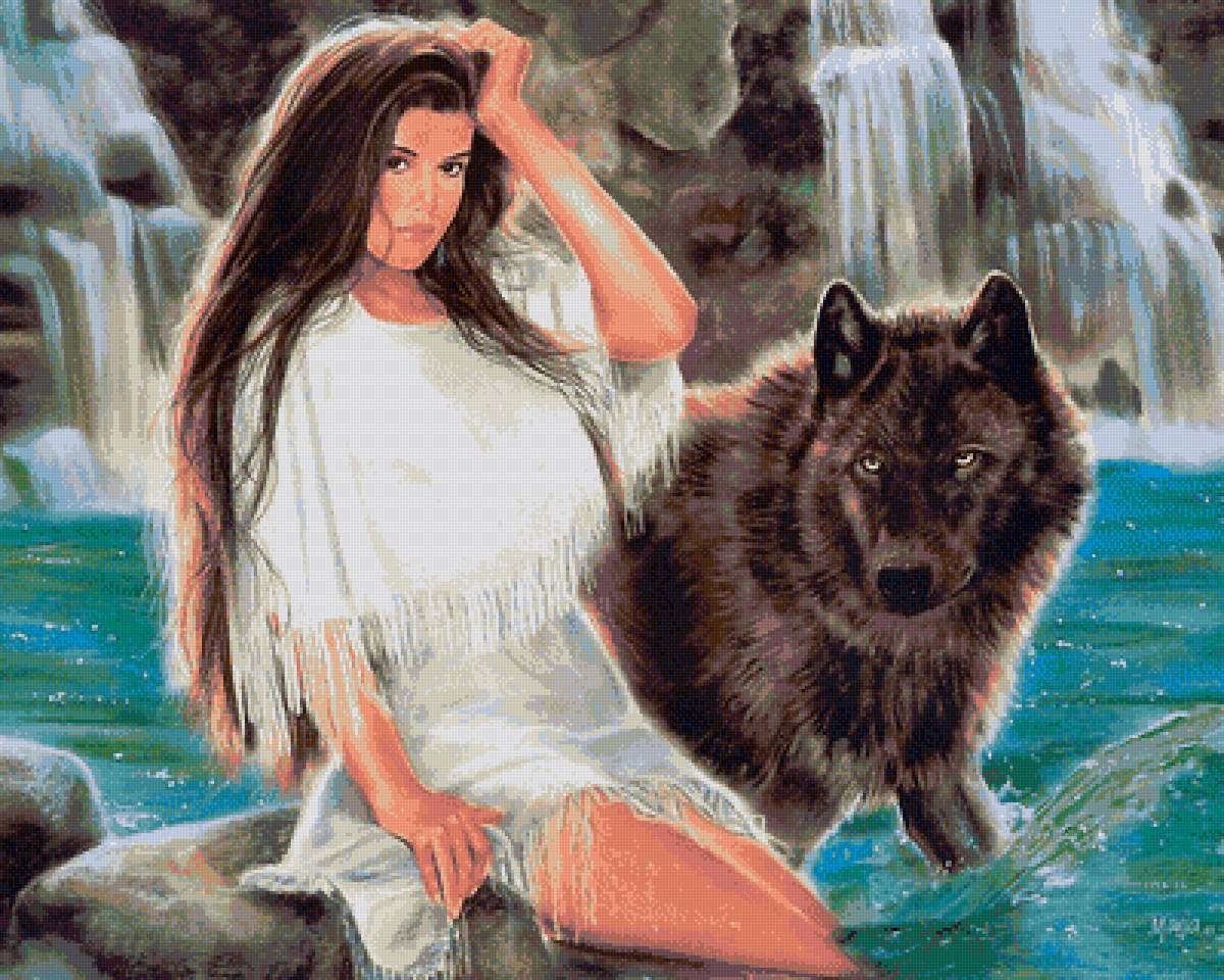 индейцы21 - водопад, волк, индейцы, девушка - предпросмотр