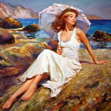 Схема вышивки «Девушка с зонтом»