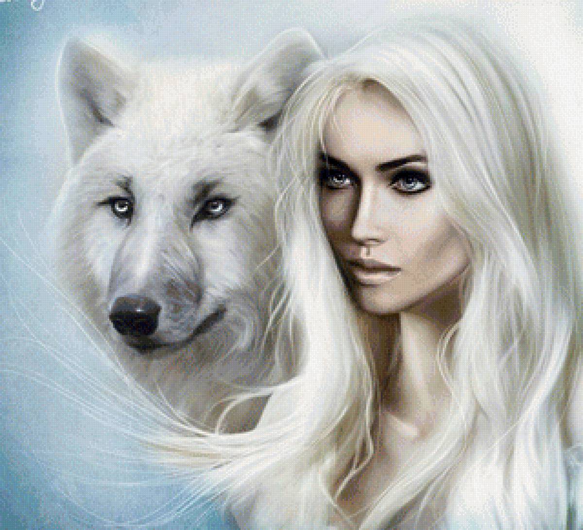 Двушка с волком - люди, животные, волки, девушка - предпросмотр