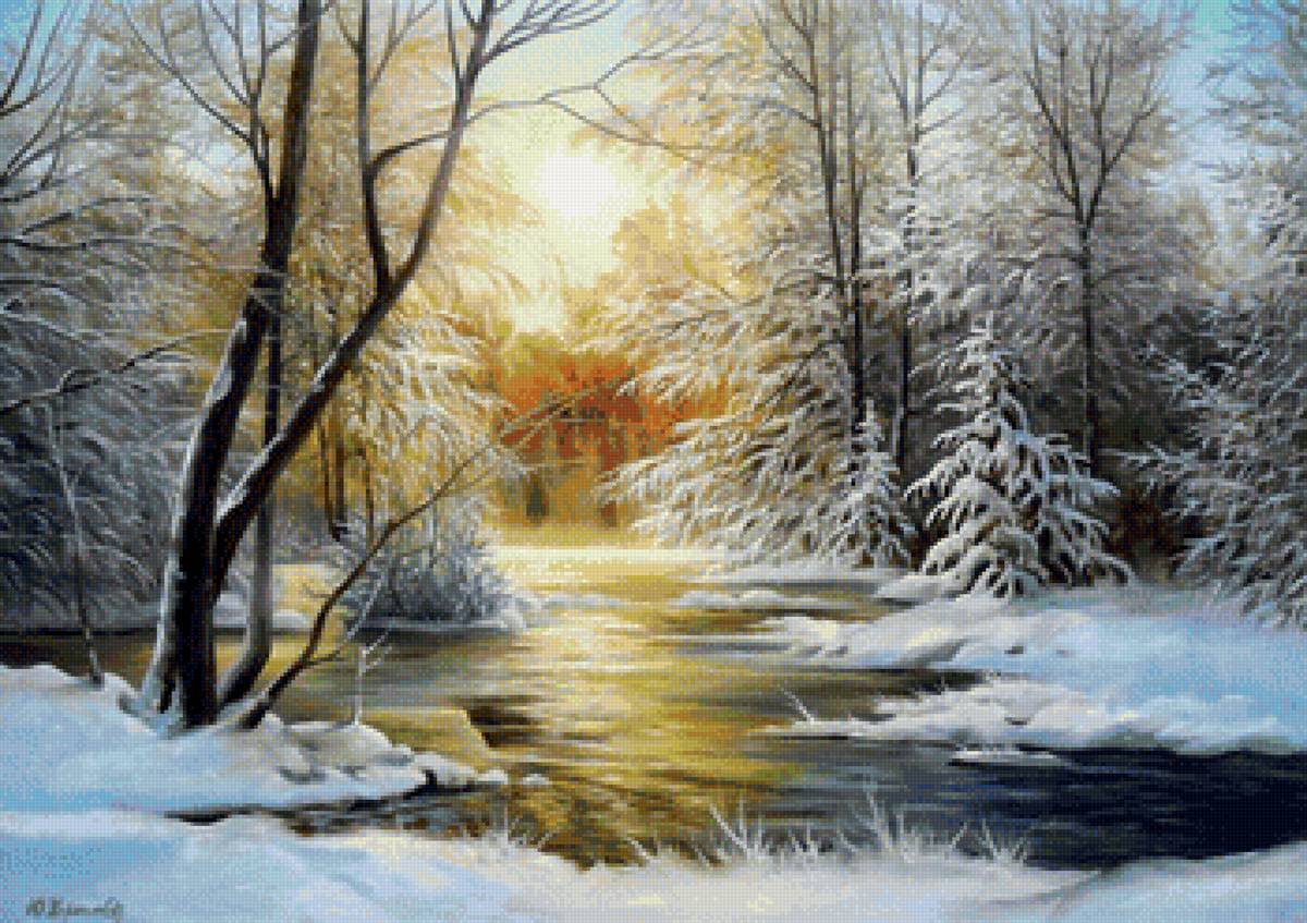 Зима - живопись, картина, природа, зима - предпросмотр