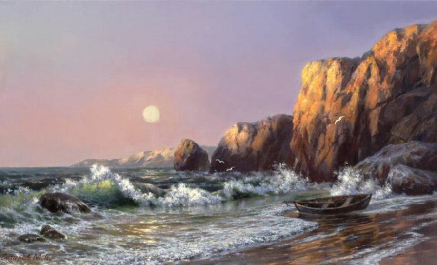 На закате - картина, природа, живопись - оригинал