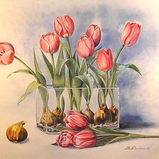 Оригинал схемы вышивки «По картине В.Валевской. Натюрморт с тюльпанами.» (№1403226)