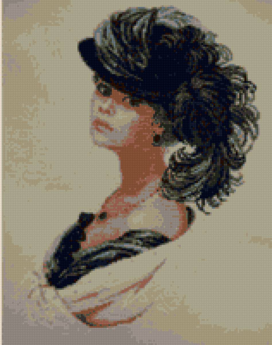 Бархатный вечер1 - женщина, взгляд, шляпа - предпросмотр