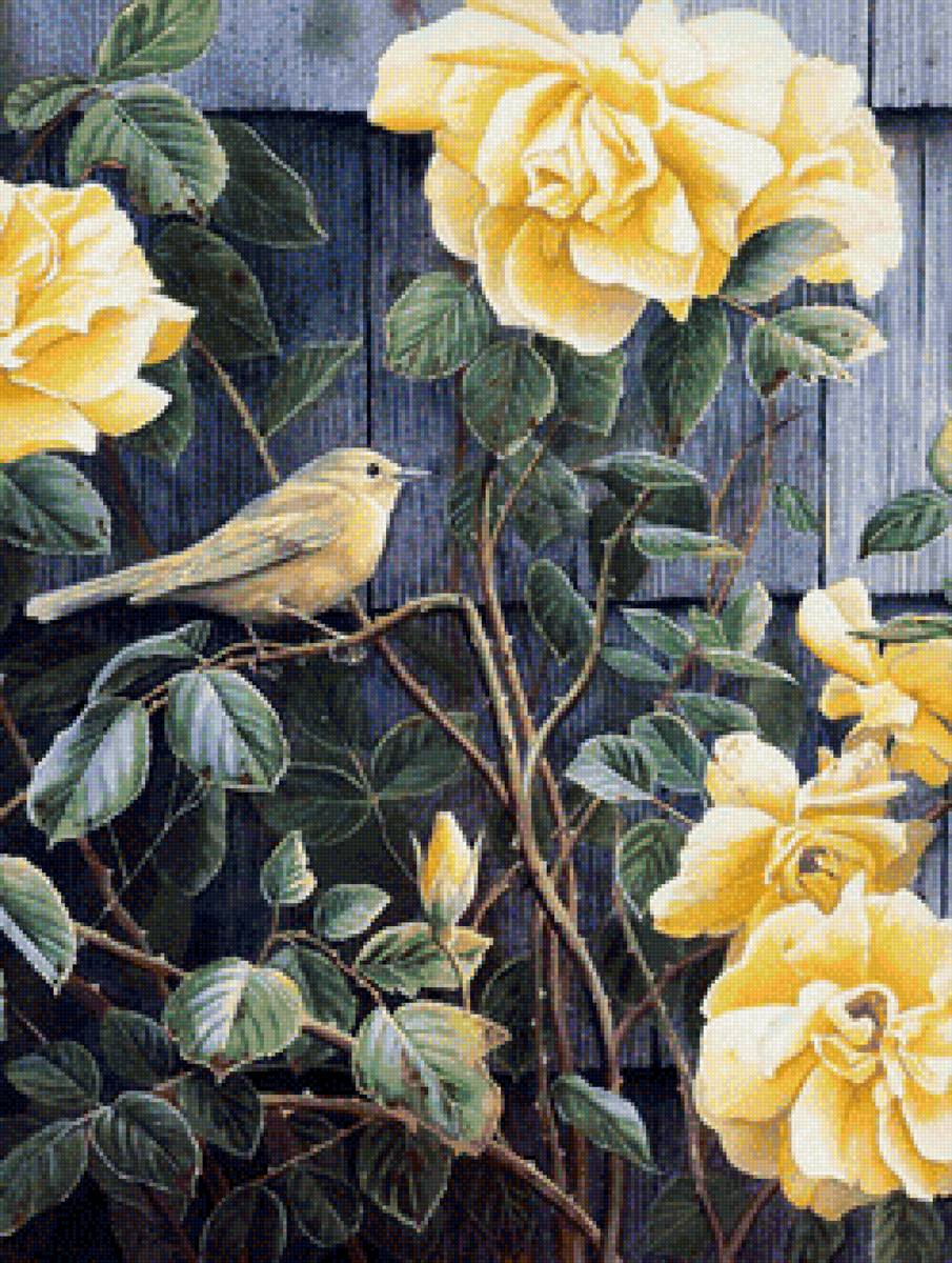 Серия "Птицы" - цветы, птицы - предпросмотр