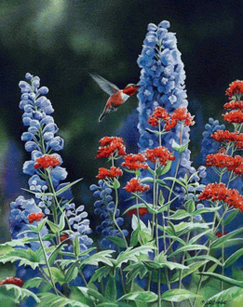 Серия "Птицы" - цветы, птицы - предпросмотр