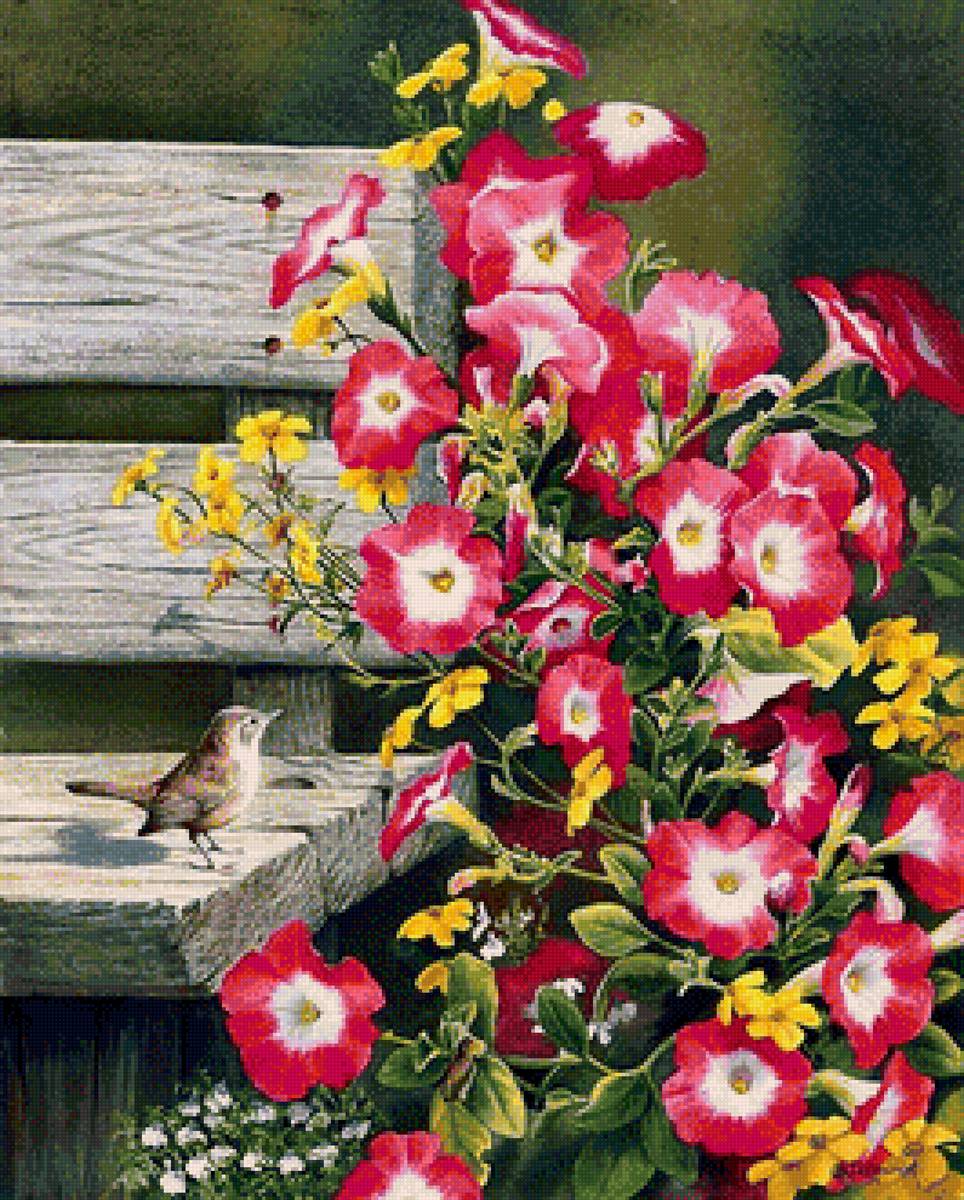 Серия "Птицы" - птицы, цветы - предпросмотр