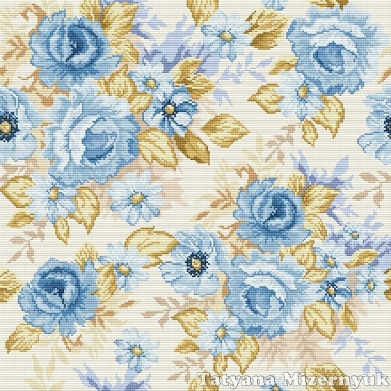 Подушка розы - розы, подушка, голубой - оригинал