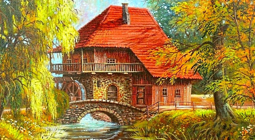 мельница в лесу - пейзаж, природа, осень - оригинал