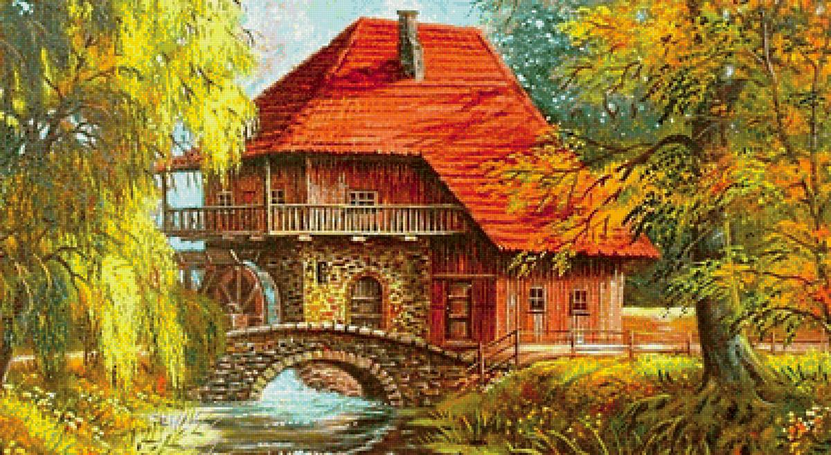 мельница в лесу - осень, природа, пейзаж - предпросмотр