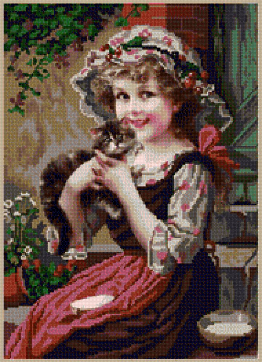 девочка с катенком - предпросмотр