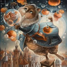 Схема вышивки «кот и новогдние шары»