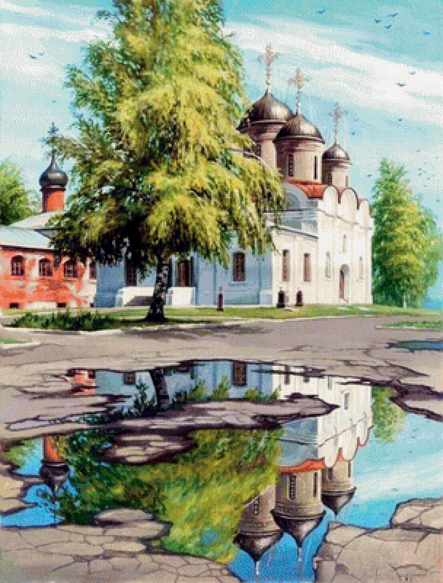 в деревне - природа, деревня, картина, пейзаж - предпросмотр