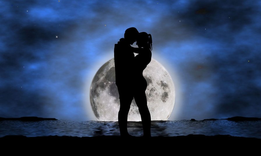 любовь под луной - любовь, луна, романтика, поцелуй, пара, ночь - оригинал